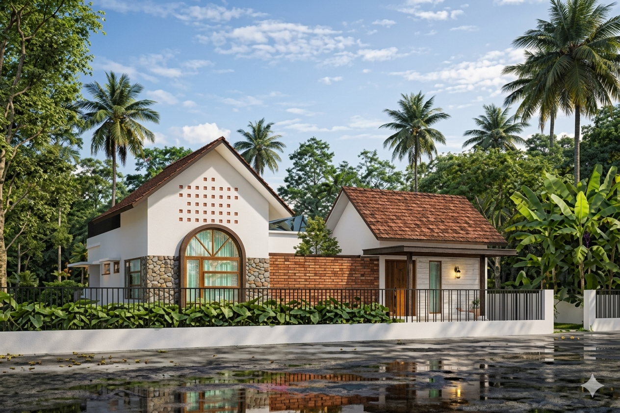 Contemporary residence framed by tropical planting